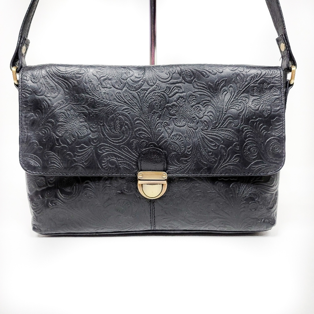 Vintage Carved Leather Crossbody Bag